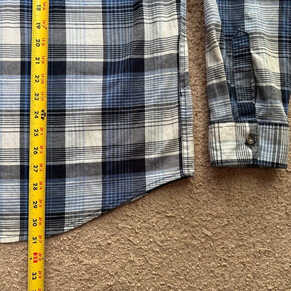 Wrangler Shirt Mens XL Button Up Long Sleeve Spread Collar Blue Plaid Pockets - Picture 10 of 12